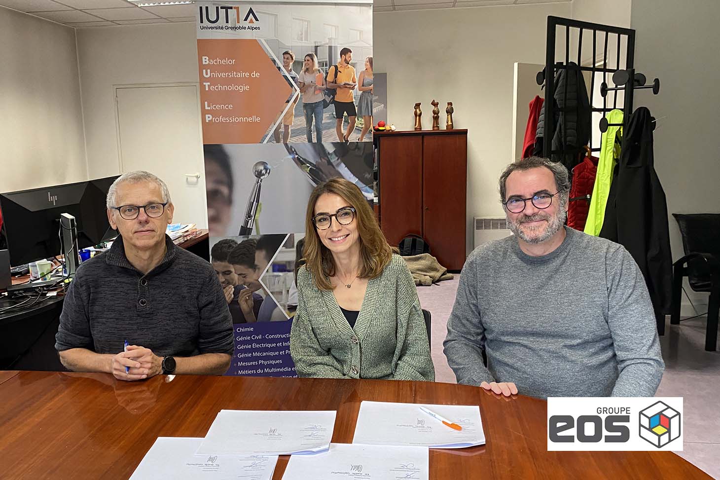 Jean-Luc Reboud, directeur de l’IUT1, Gaëlle Constantin, RH du groupe EOS et Laurent Oxarango, chef du département GCCD.