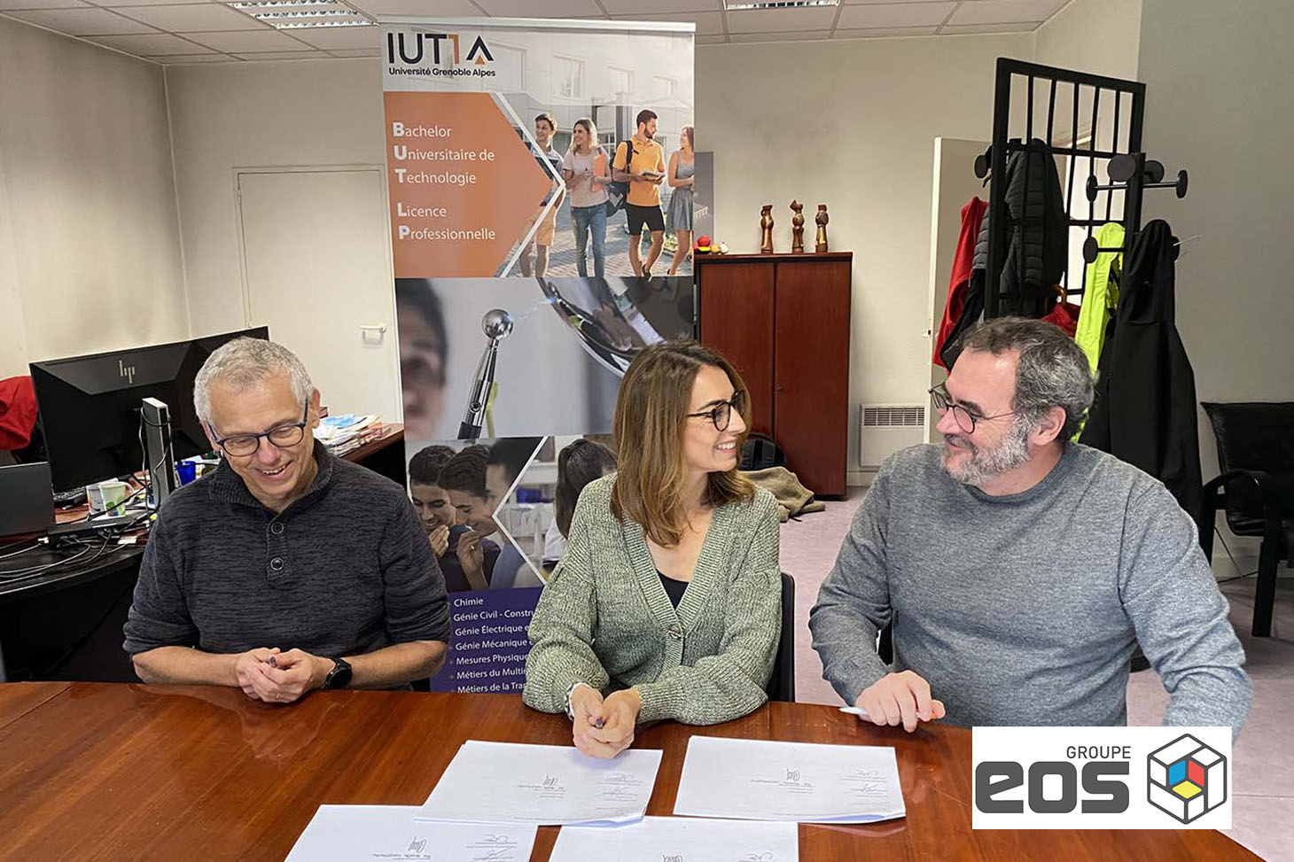 Jean-Luc Reboud, directeur de l’IUT1, Gaëlle Constantin, RH du groupe EOS et Laurent Oxarango, chef du département GCCD.